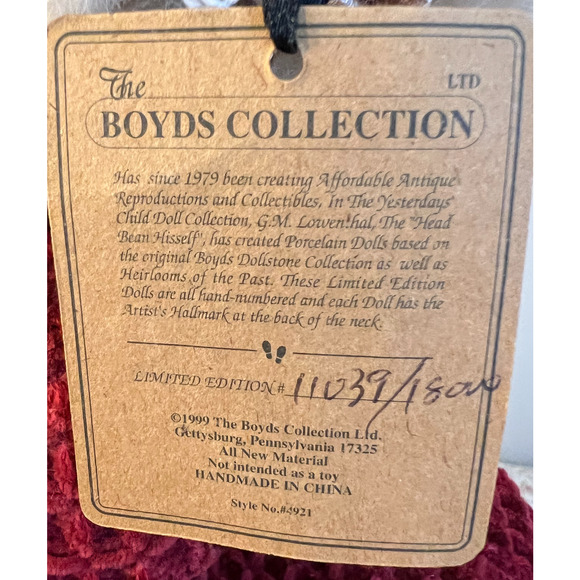 Boyd's Collection Amy 1999 Porcelin Doll Limited Edition 11039 of 18000 Vintage - Picture 3 of 16